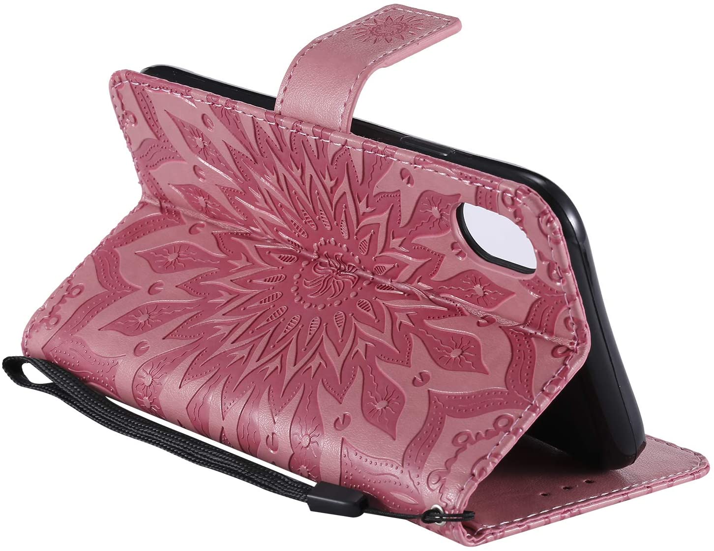 Cfrau Kickstand Wallet Case with Black Stylus for iPhone XR 6.1 inch,Retro Mandala Sunflower PU Leat