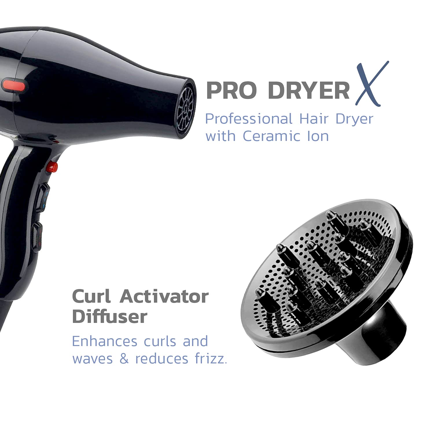 Hair Dryer and Brush Set - Professional Hair Dryer with Diffuser - Curl Activator Diffuser - Profess