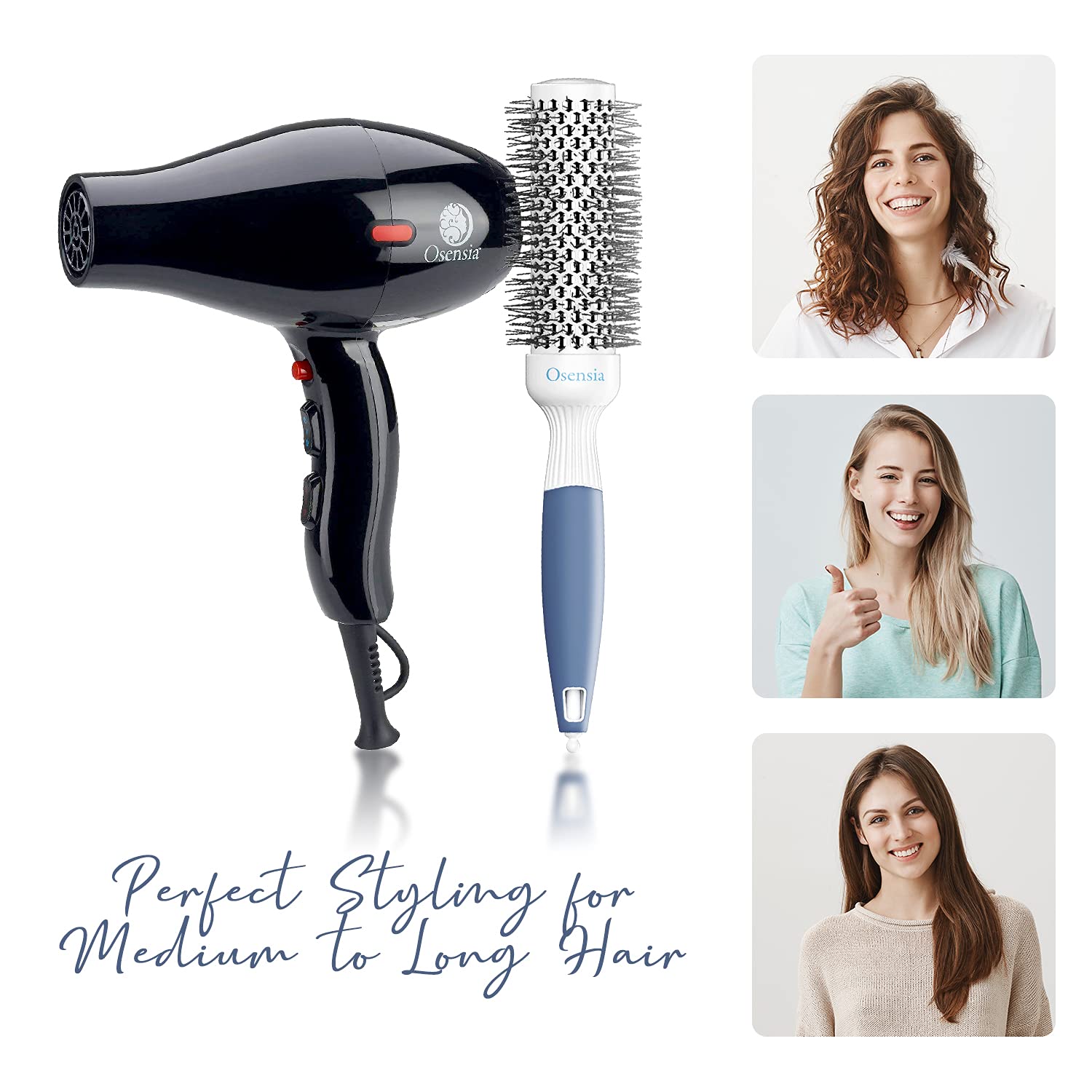Hair Dryer and Brush Set - Professional Hair Dryer with Diffuser - Curl Activator Diffuser - Profess