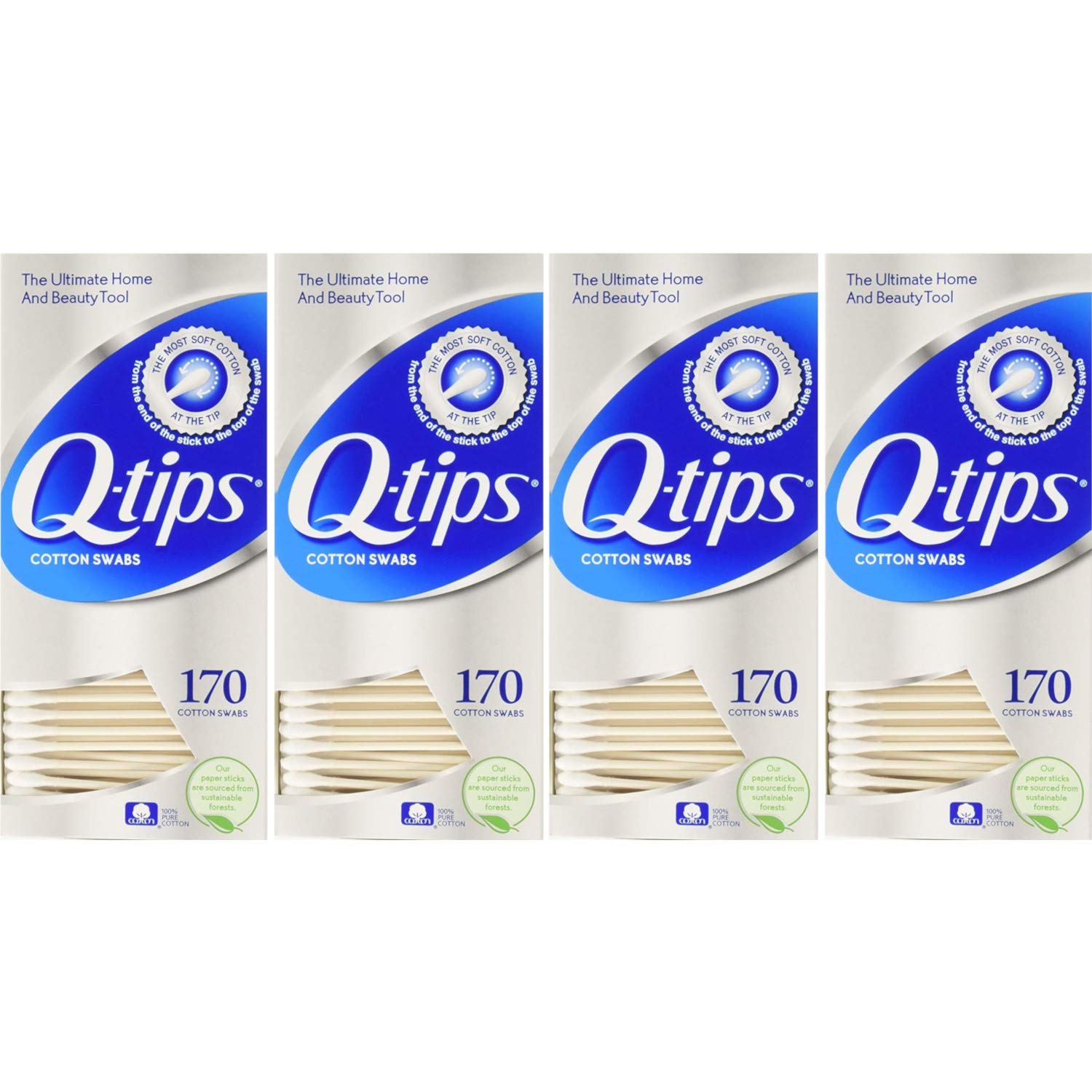Q-tips Cotton Swabs 170 Count (Pack of 4) Total 680 Swabs