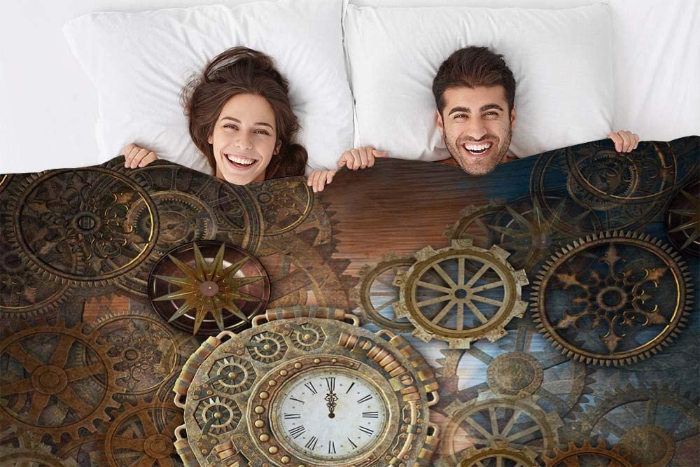 Mugod Clock and Gears Blanket Rusty Steampunk Clock and Gears Bronze Old Vintage Fuzzy Soft Cozy War