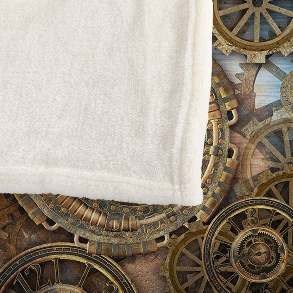 Mugod Clock and Gears Blanket Rusty Steampunk Clock and Gears Bronze Old Vintage Fuzzy Soft Cozy War