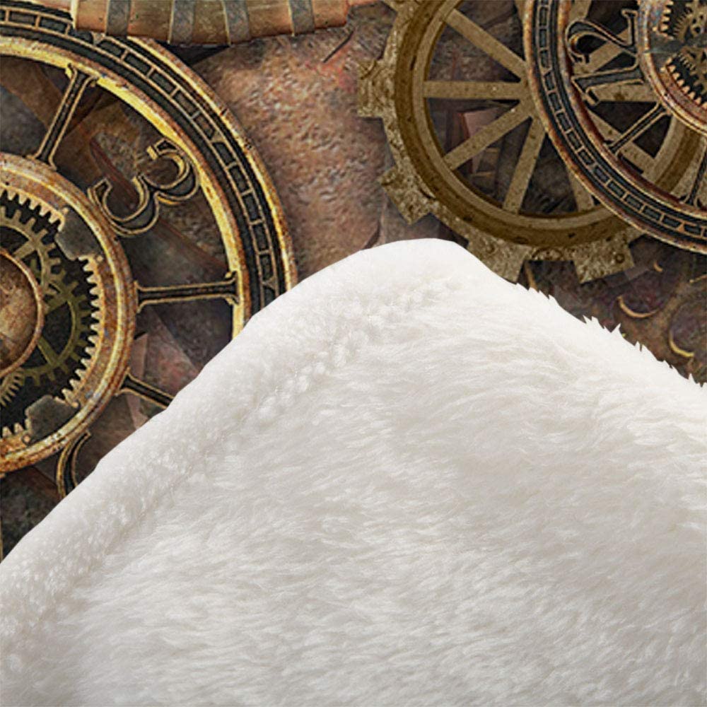 Mugod Clock and Gears Blanket Rusty Steampunk Clock and Gears Bronze Old Vintage Fuzzy Soft Cozy War