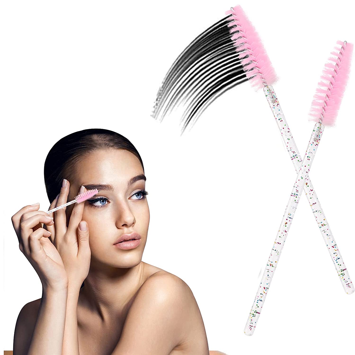 100 Pieces Crystal Eyelash Mascara Brushes Spoolie Brush Lash Wands Applicator Disposable Eyebrow - 