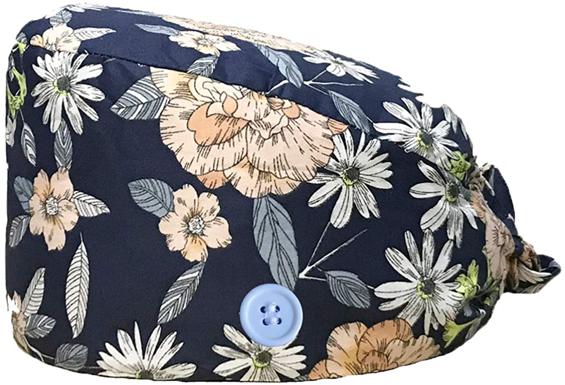 UDOME Working Cap with Buttons Cotton Sweatband Adjustable Tie Back Head Covers Hair Bonnets for Wom