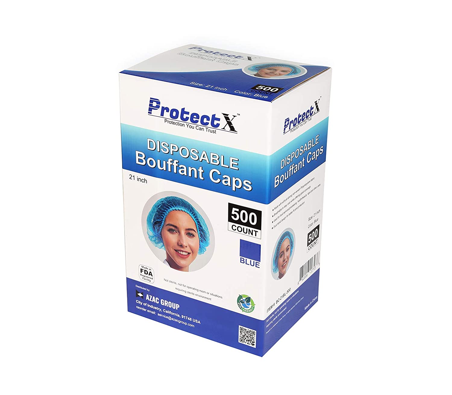 ProtectX Disposable Bouffant (Hair Net) Caps Hair Head Cover Nets 21” (Blue 500 pack)