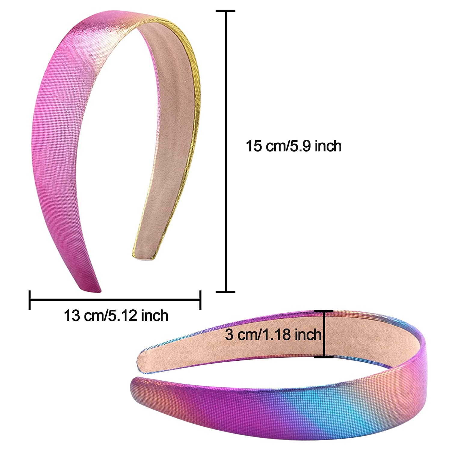 SIQUK 12 Pieces Satin Headbands Mermaid Headband Wide Non-slip Headband Metallic Gradient Colorful H