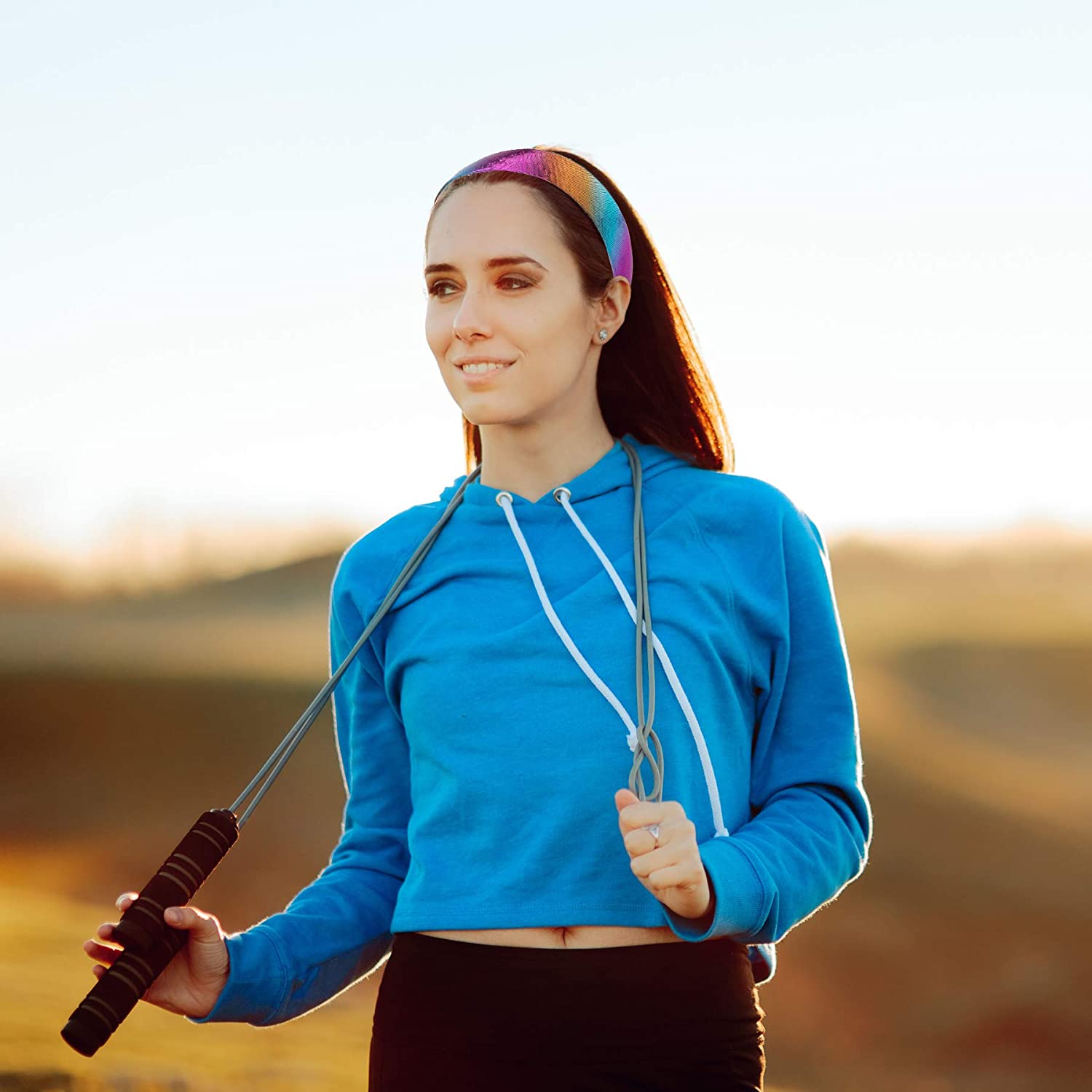 SIQUK 12 Pieces Satin Headbands Mermaid Headband Wide Non-slip Headband Metallic Gradient Colorful H