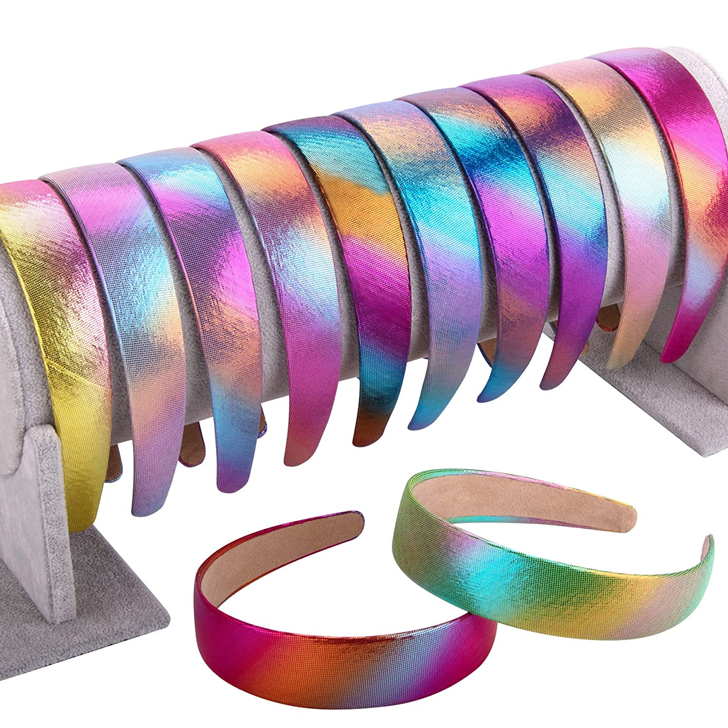 SIQUK 12 Pieces Satin Headbands Mermaid Headband Wide Non-slip Headband Metallic Gradient Colorful H