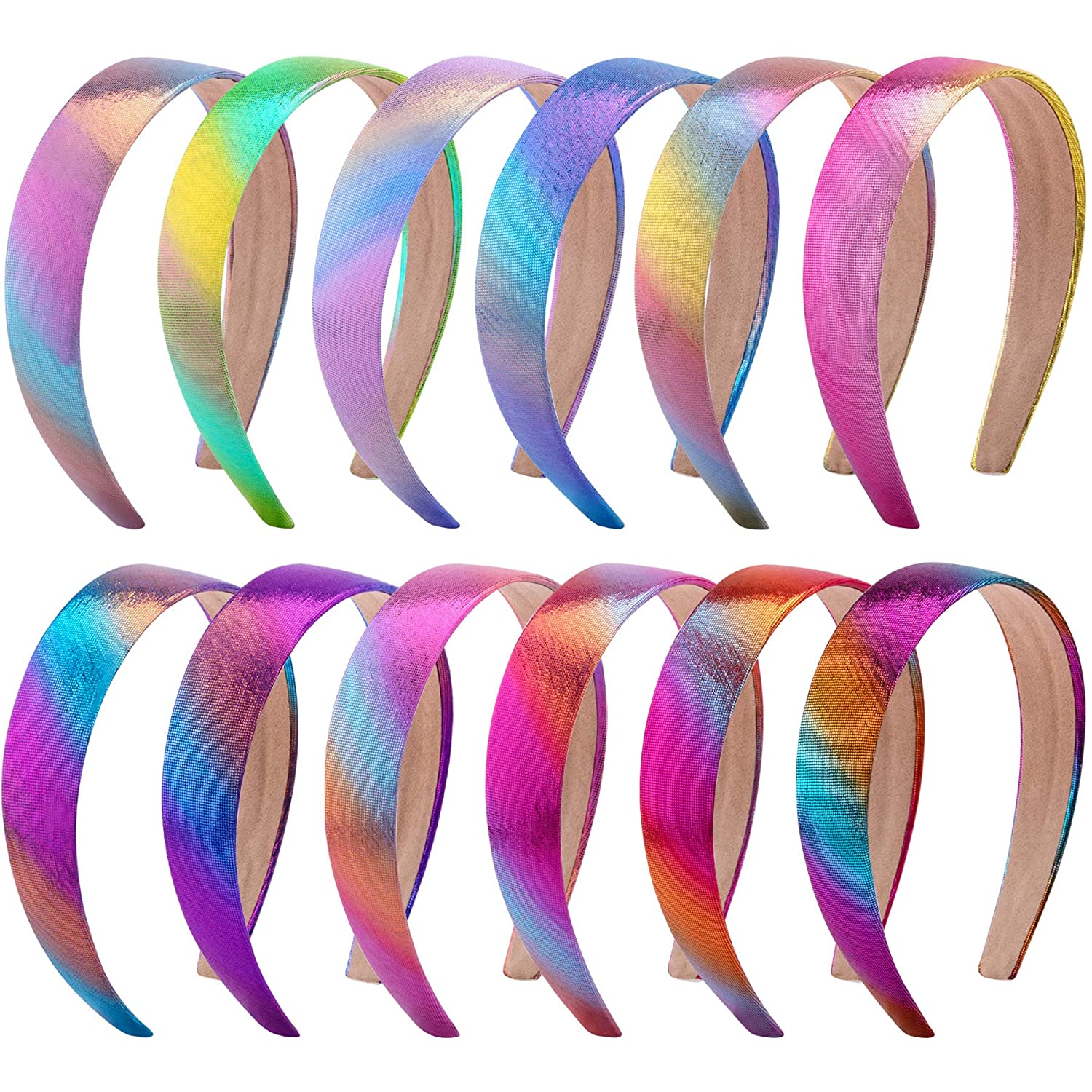 SIQUK 12 Pieces Satin Headbands Mermaid Headband Wide Non-slip Headband Metallic Gradient Colorful H