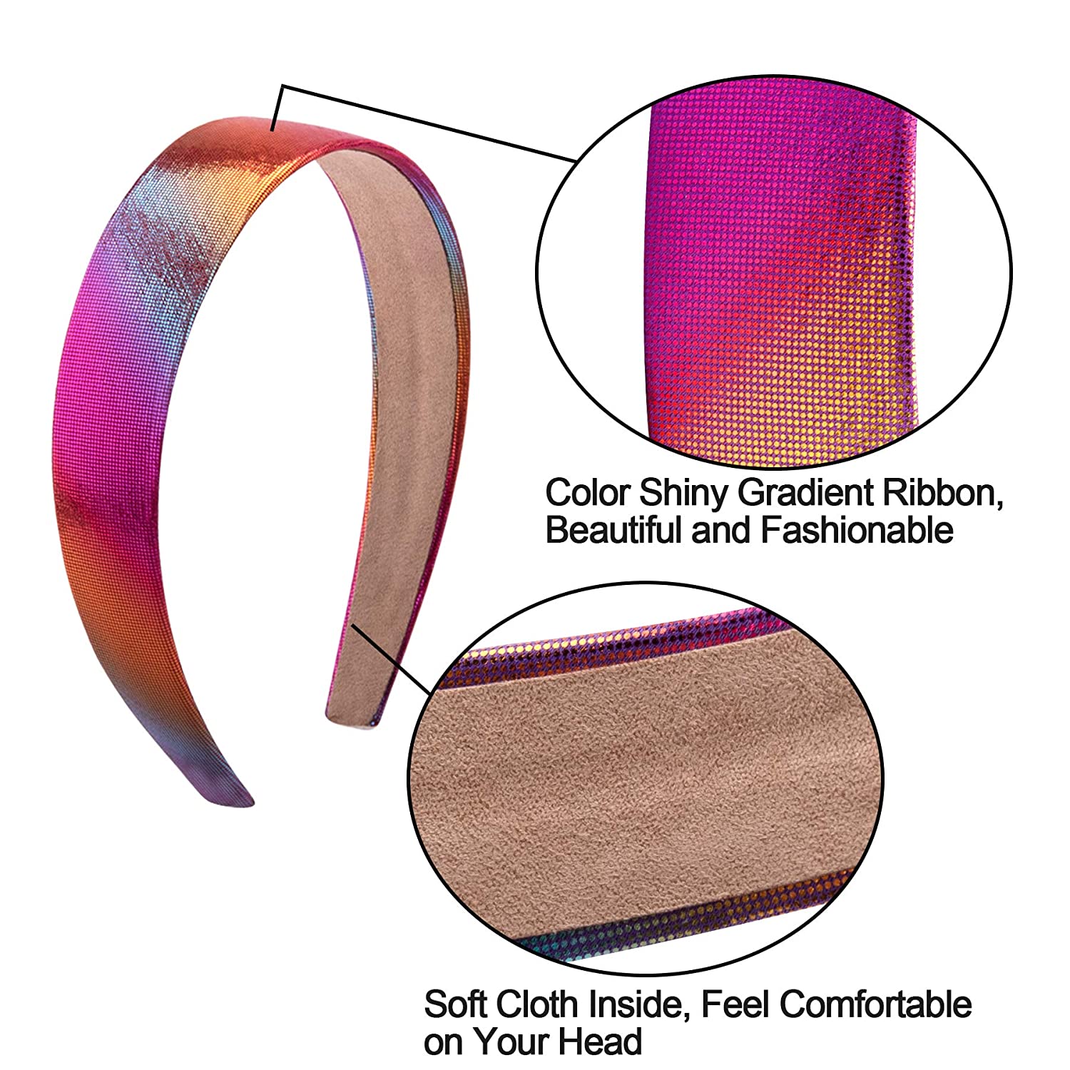 SIQUK 12 Pieces Satin Headbands Mermaid Headband Wide Non-slip Headband Metallic Gradient Colorful H