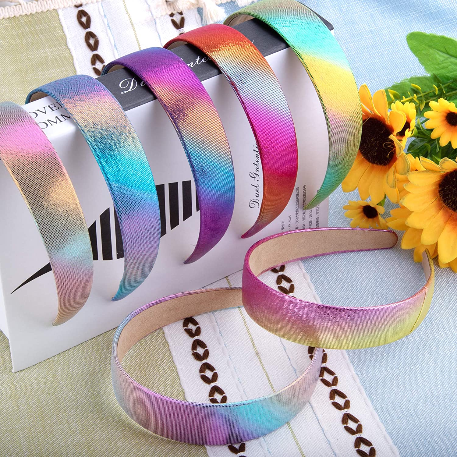 SIQUK 12 Pieces Satin Headbands Mermaid Headband Wide Non-slip Headband Metallic Gradient Colorful H