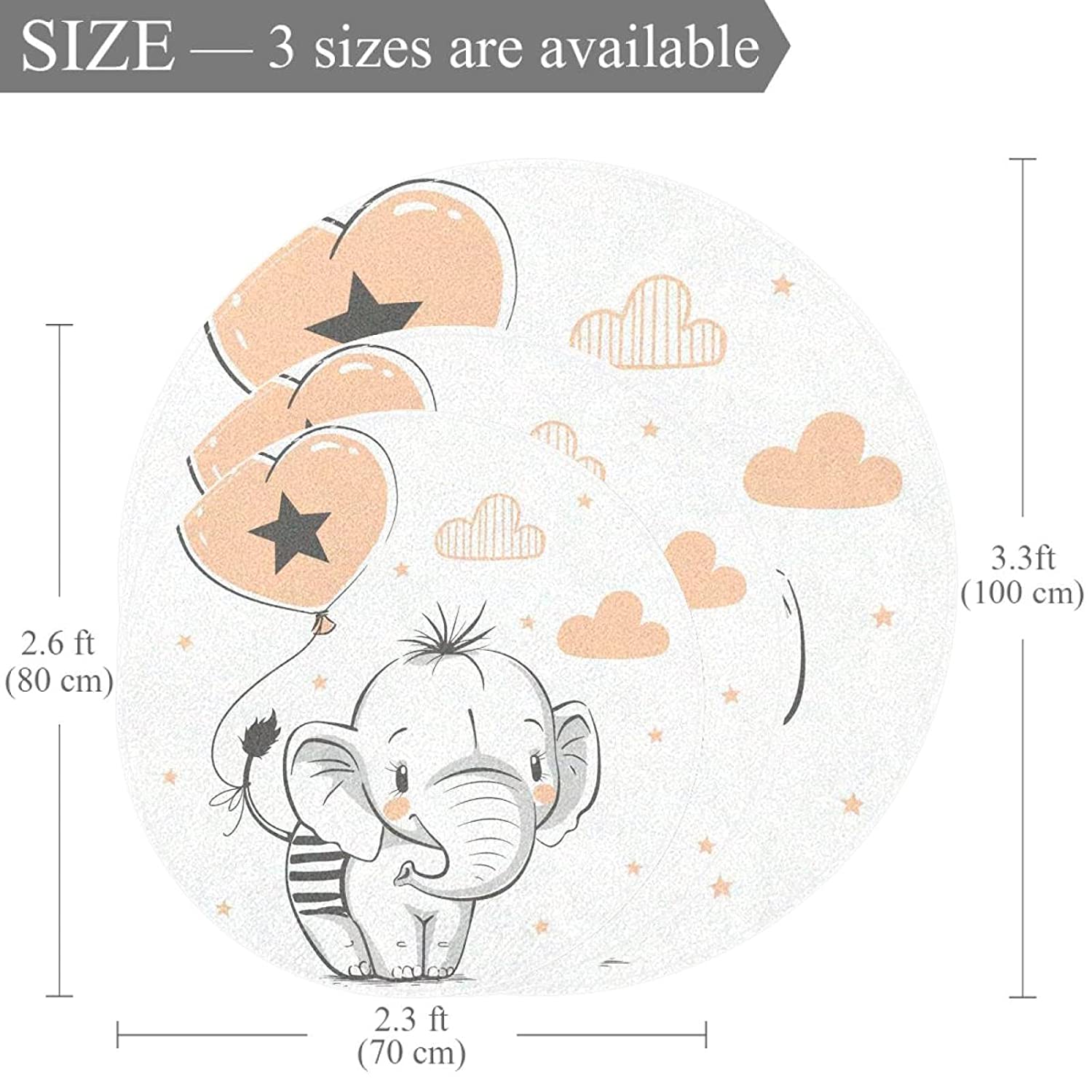 Round Soft Area Rugs for Kids Small Elephant Small Room Carpet Cute Nursery Rug for Kids Baby Girl B