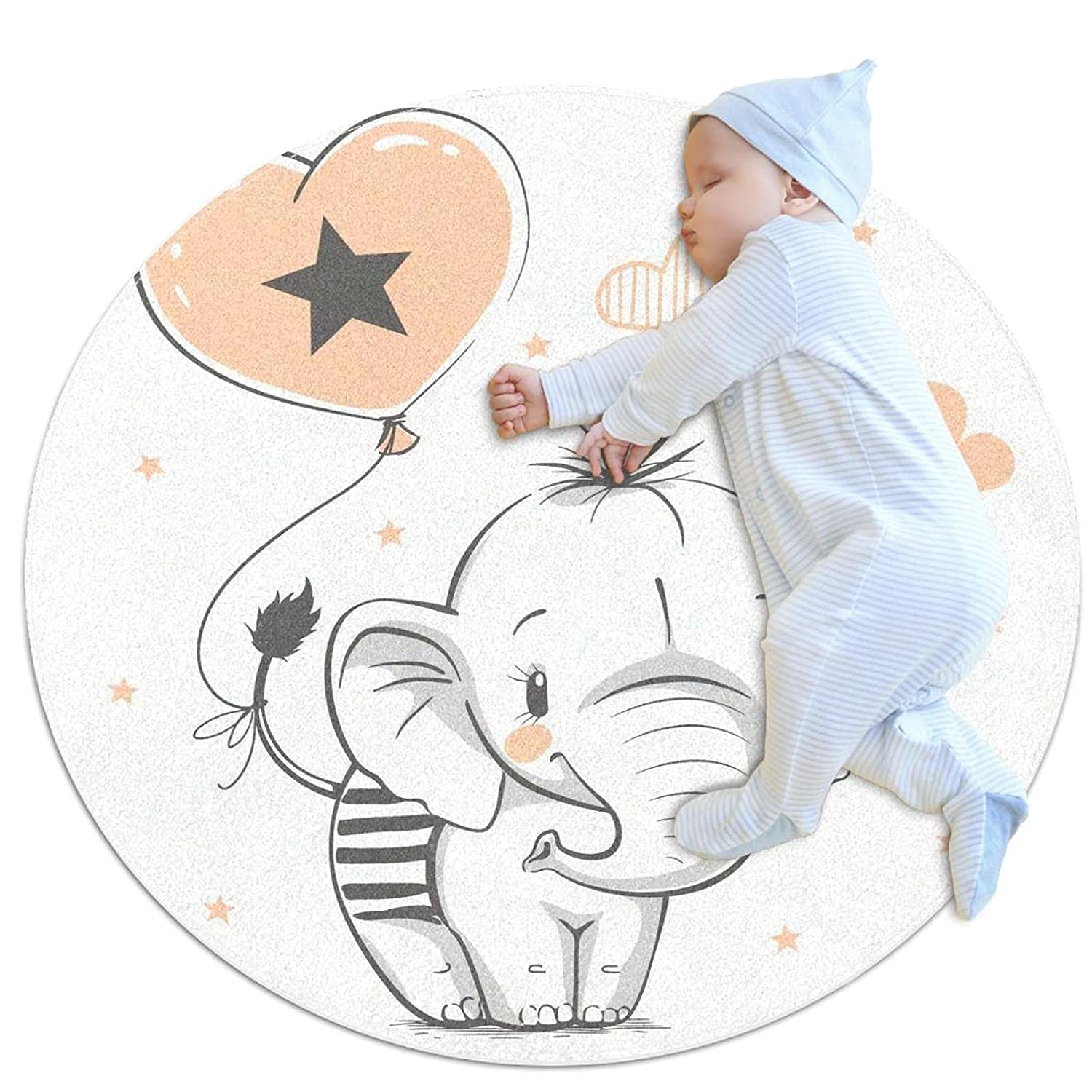 Round Soft Area Rugs for Kids Small Elephant Small Room Carpet Cute Nursery Rug for Kids Baby Girl B