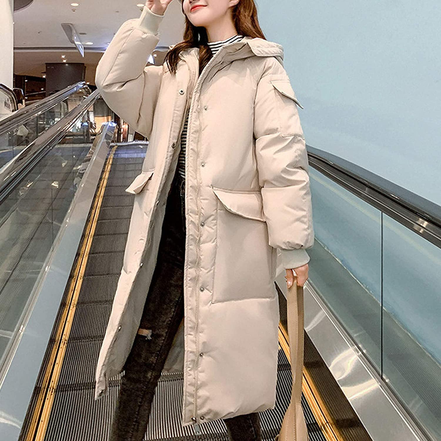 Dosoop 2020 Women Cotton Padded Jacket Hooded Down Jacket Long Loose Lady Winter Coats