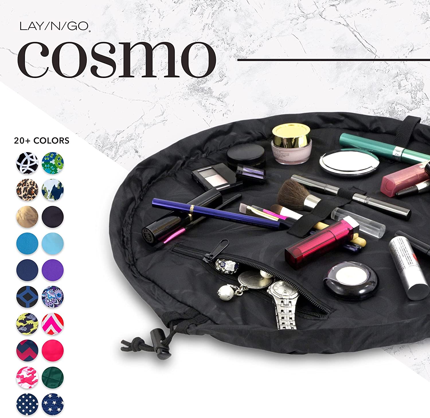 Lay-n-Go Cosmo Drawstring Makeup Organizer Cosmetic & Toiletry Bag for Travel, Gifts, and Daily Use 