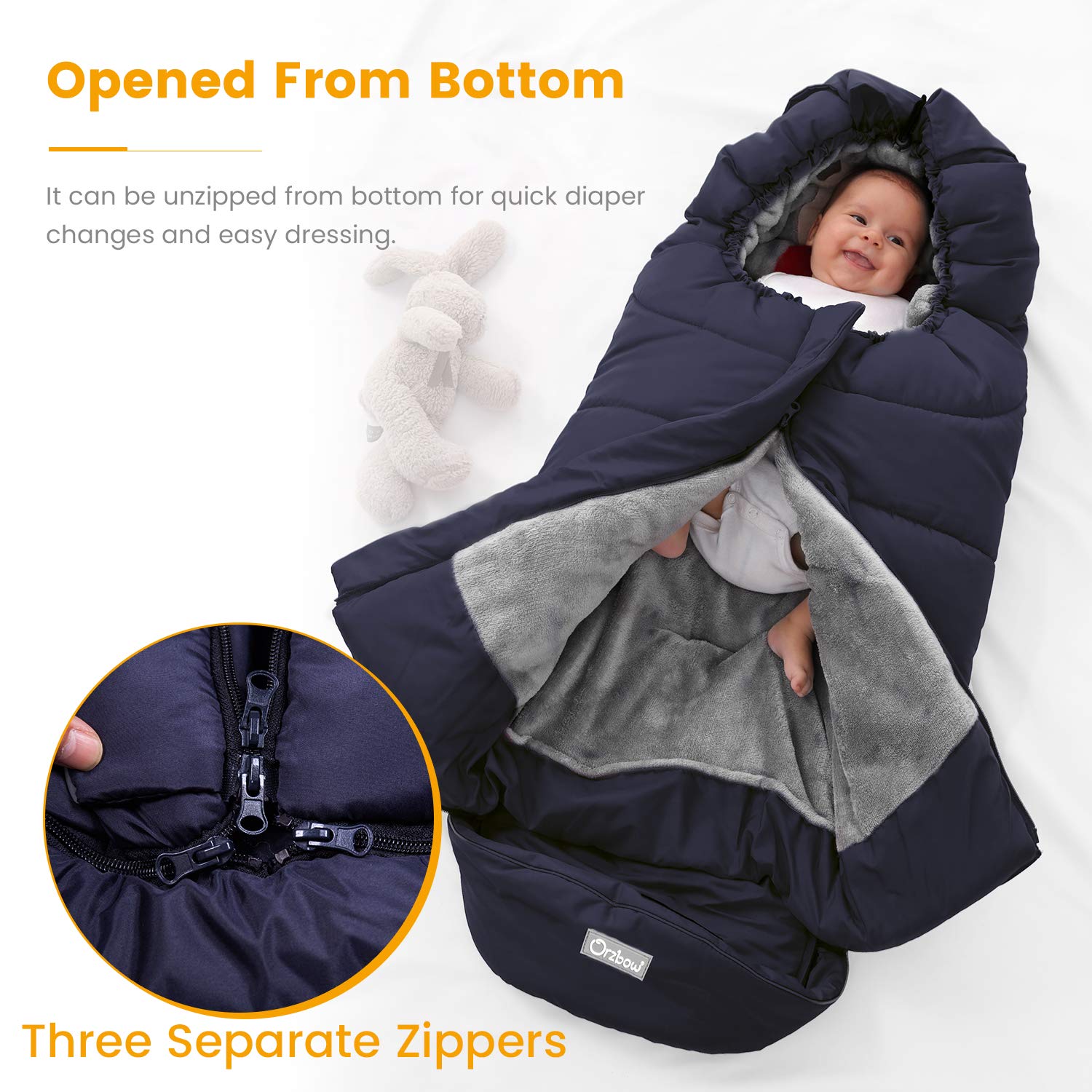 Orzbow Warm Bunting Bag Universal,Stroller Sleeping Bag Cold Weather,Waterproof Toddler Footmuff(Blu
