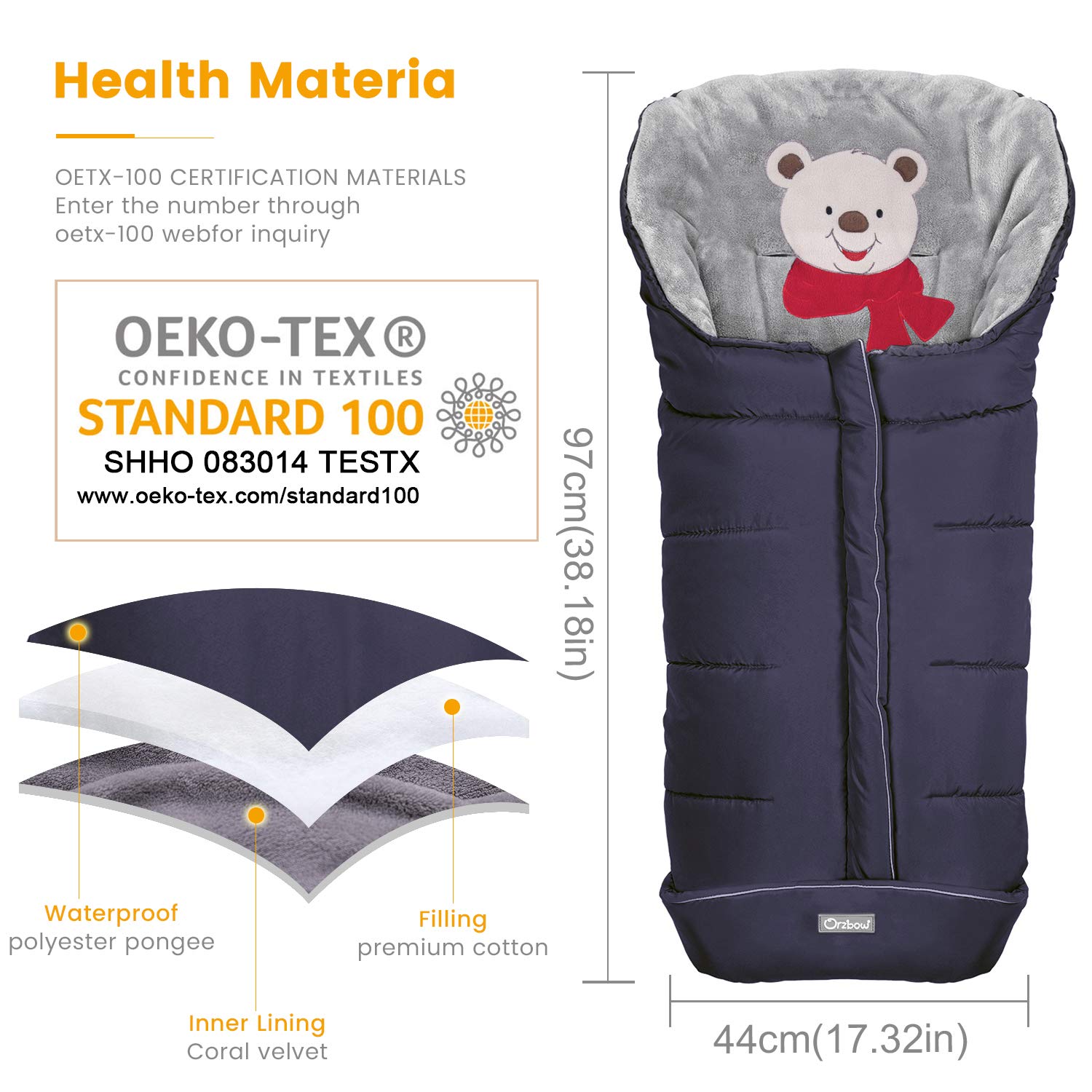 Orzbow Warm Bunting Bag Universal,Stroller Sleeping Bag Cold Weather,Waterproof Toddler Footmuff(Blu