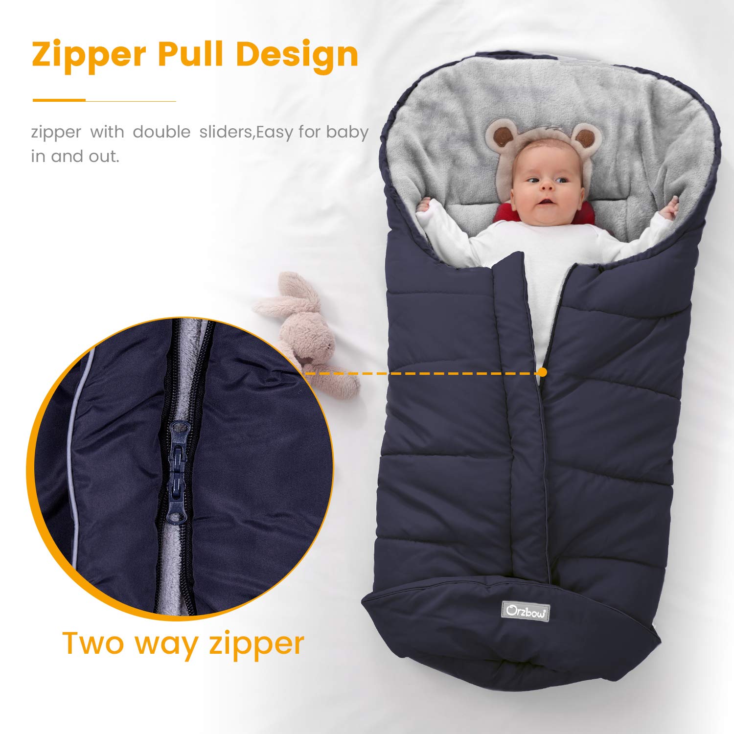 Orzbow Warm Bunting Bag Universal,Stroller Sleeping Bag Cold Weather,Waterproof Toddler Footmuff(Blu