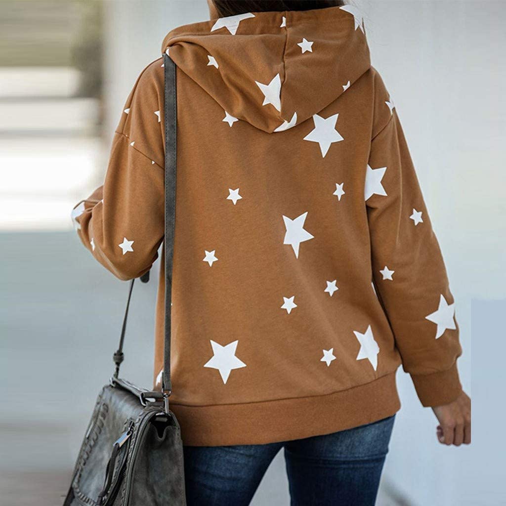 Dosoop Women Casual Tops Stars Print Shirt Long Sleeve Tunics Comfy Soft Drawstring Hoodie Pullover 