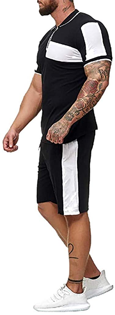 WUAI-Men Casual Tracksuits Short Sleeve Running Jogging Athletic Sports T-Shirts and Shorts Suit Set