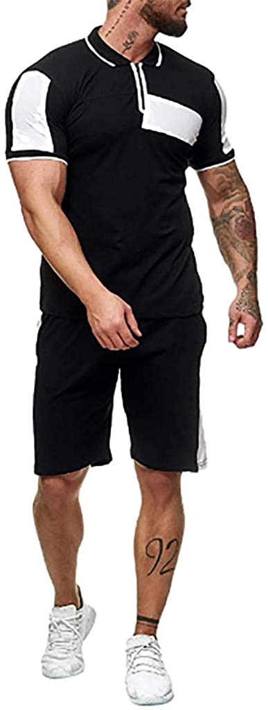 WUAI-Men Casual Tracksuits Short Sleeve Running Jogging Athletic Sports T-Shirts and Shorts Suit Set