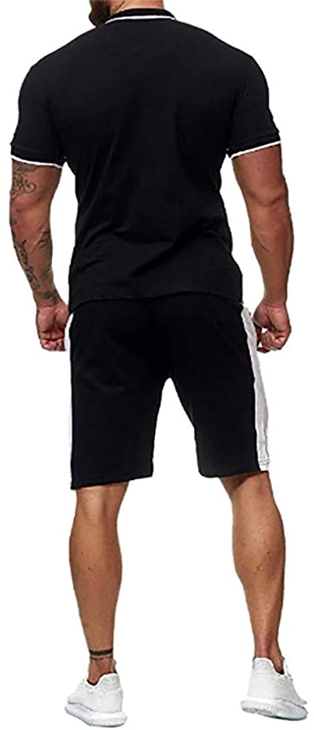 WUAI-Men Casual Tracksuits Short Sleeve Running Jogging Athletic Sports T-Shirts and Shorts Suit Set