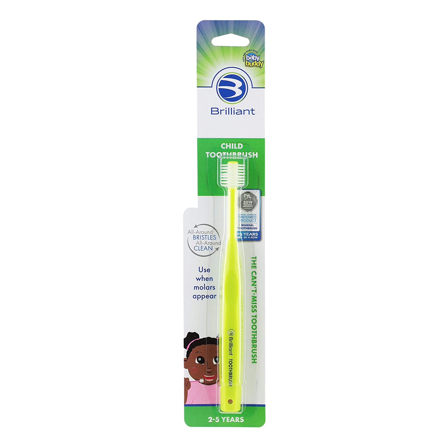 Brilliant Child Toothbrush by Baby Buddy - Ages 2-5 Years, When Molars Appear, Micro Bristles Clean 