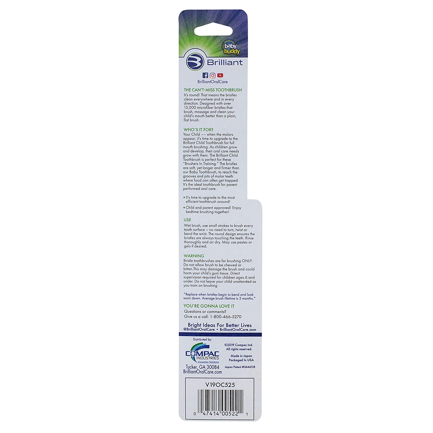 Brilliant Child Toothbrush by Baby Buddy - Ages 2-5 Years, When Molars Appear, Micro Bristles Clean 