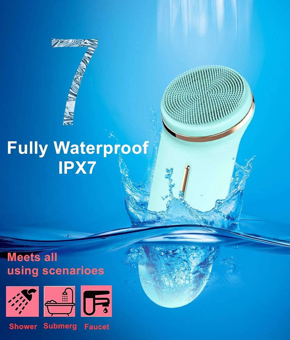 Sonic Facial Cleansing Brush,IPX7 Waterproof,5 Speed Modes, 2 Brush Heads, Rechargeable,For Deep Cle