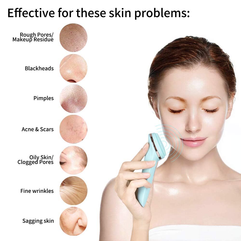 Sonic Facial Cleansing Brush,IPX7 Waterproof,5 Speed Modes, 2 Brush Heads, Rechargeable,For Deep Cle