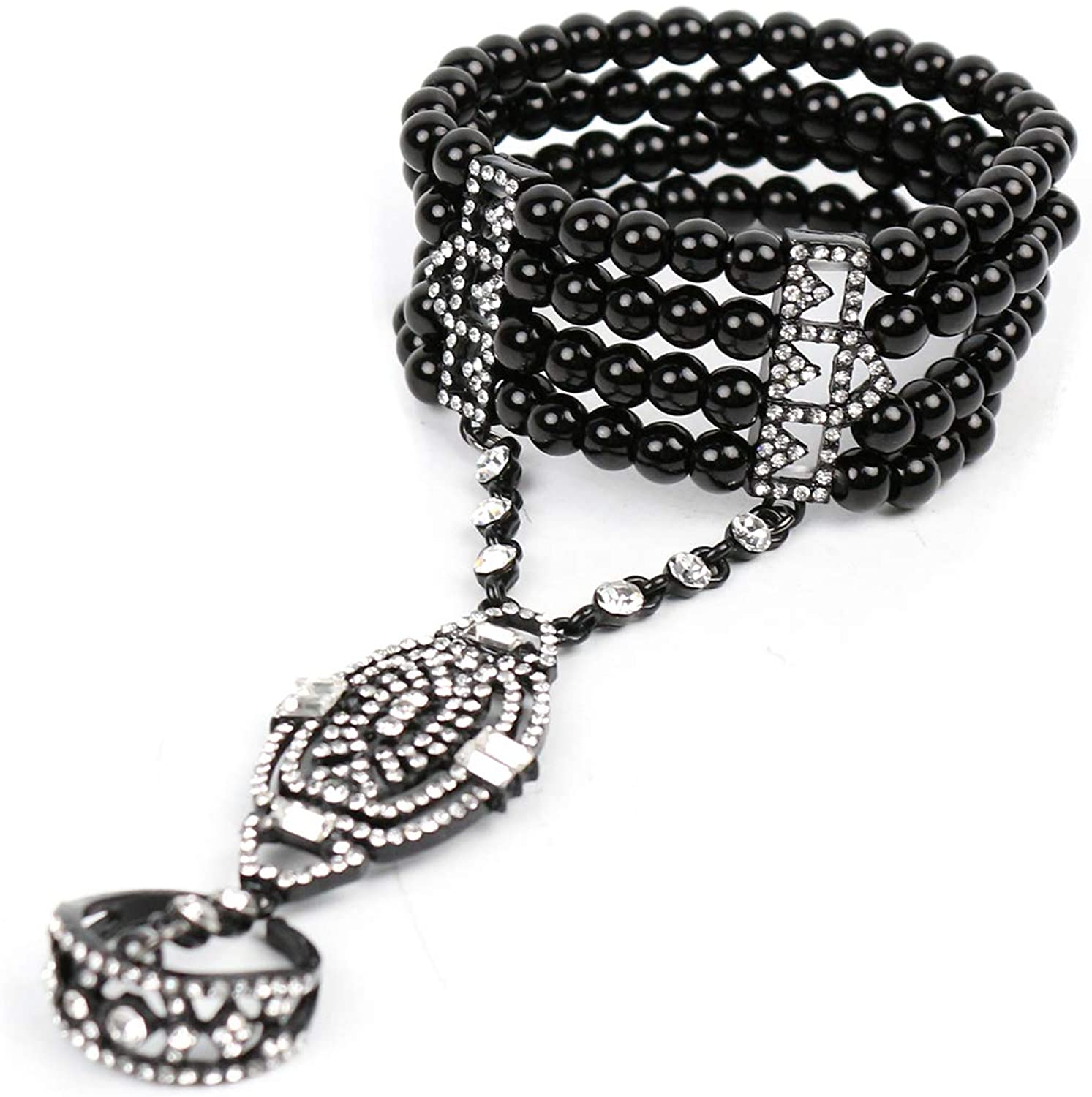 1920s Gatsby Accessories Imitation Pearls Rhinestone Bracelet Ring Vintage Flapper Wedding Bridal Je