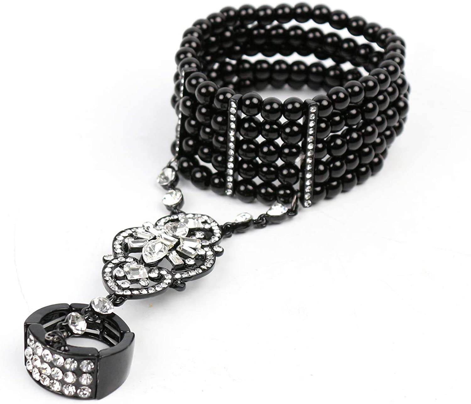 1920s Gatsby Accessories Imitation Pearls Rhinestone Bracelet Ring Vintage Flapper Wedding Bridal Je
