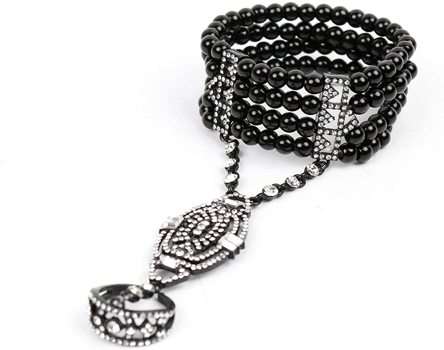 1920s Gatsby Accessories Imitation Pearls Rhinestone Bracelet Ring Vintage Flapper Wedding Bridal Je