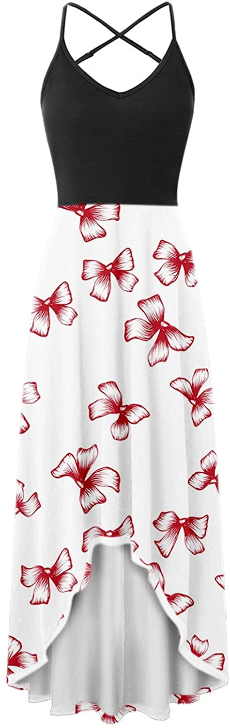 WYTong Women Sexy V-Neck Elegant Party Dress Irregular Hem Prints Long Party Dress Spaghetti Strap D