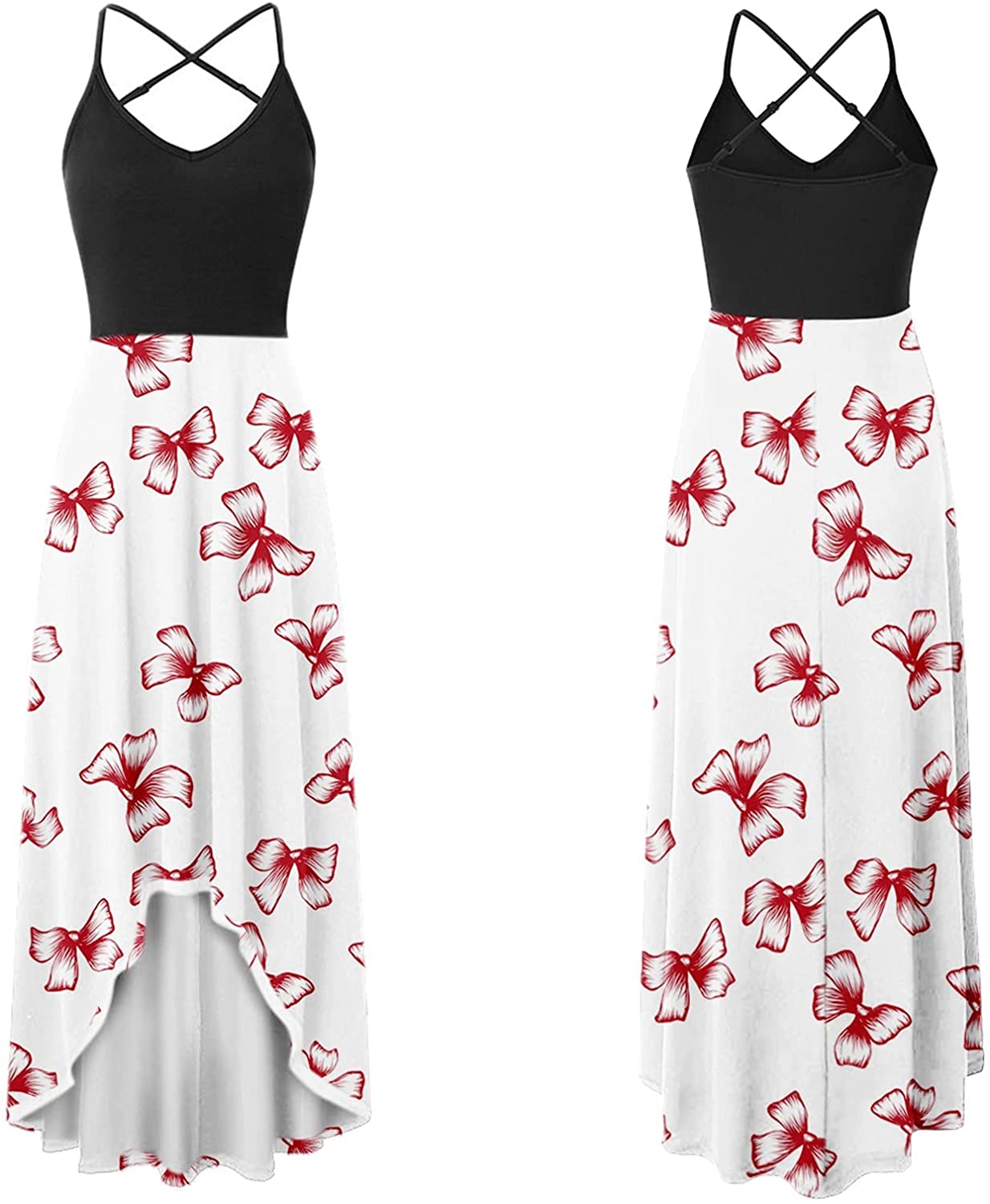 WYTong Women Sexy V-Neck Elegant Party Dress Irregular Hem Prints Long Party Dress Spaghetti Strap D