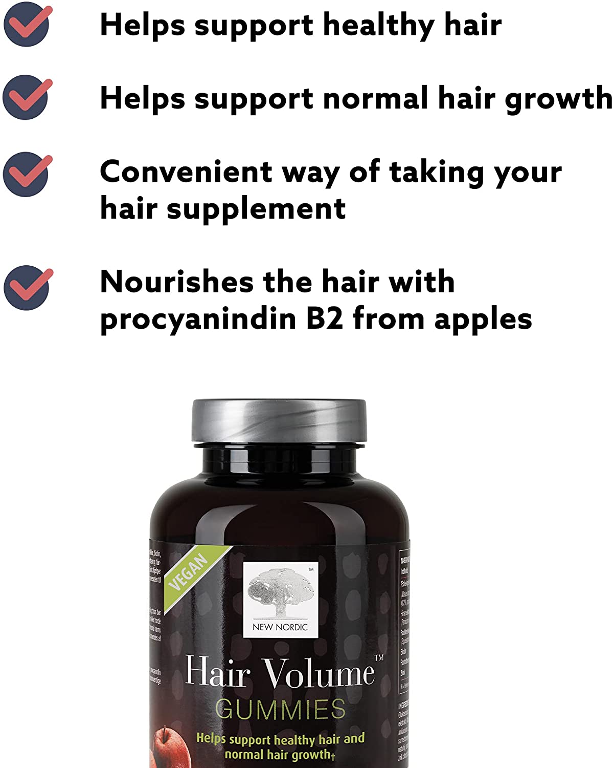 New Nordic Hair Volume Gummies | with Biotin for Healthy Hair Skin & Nails | Swedish Made | 60 Count