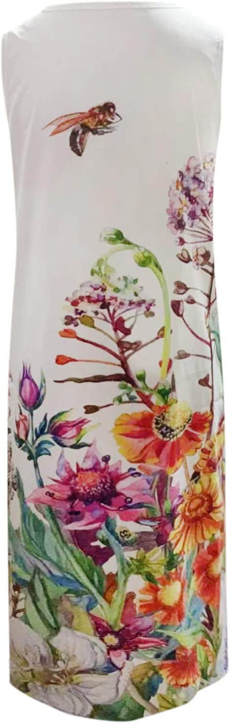 Womens Sleeveless Midi Dresses, Flower Flag Print Slim Waist Loose Pullover Pocket Summer Beach Long