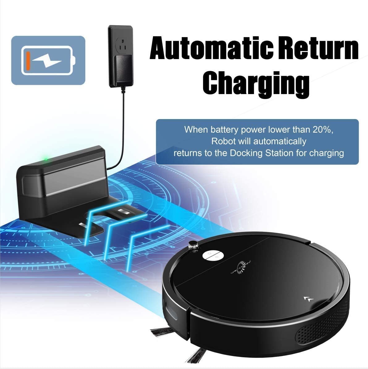 Robot Vacuum Cleaner with 360° Smart Sensor Protection, 2600mAh, 100mins Run Time, 6 Clean Modes, S