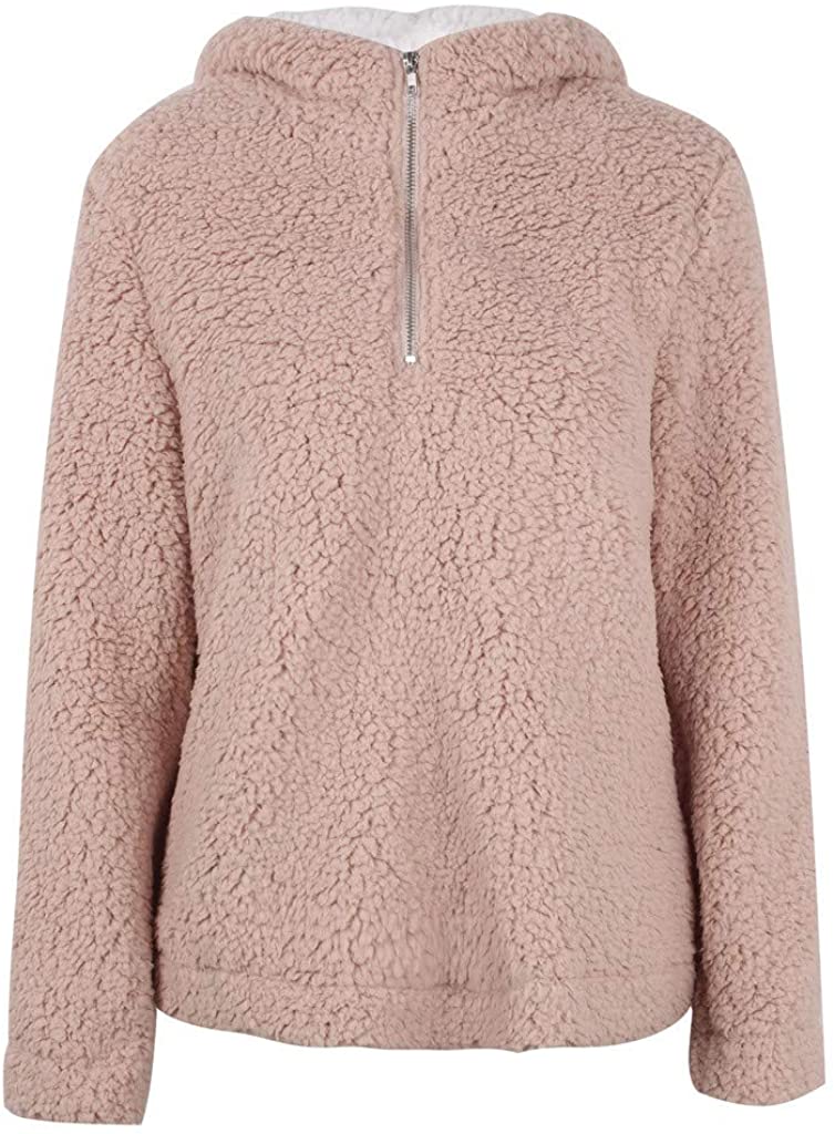 WUAI-Women Sherpa Sweatshirt Pullover Fuzzy Fleece Winter Coat Hooded Jackets