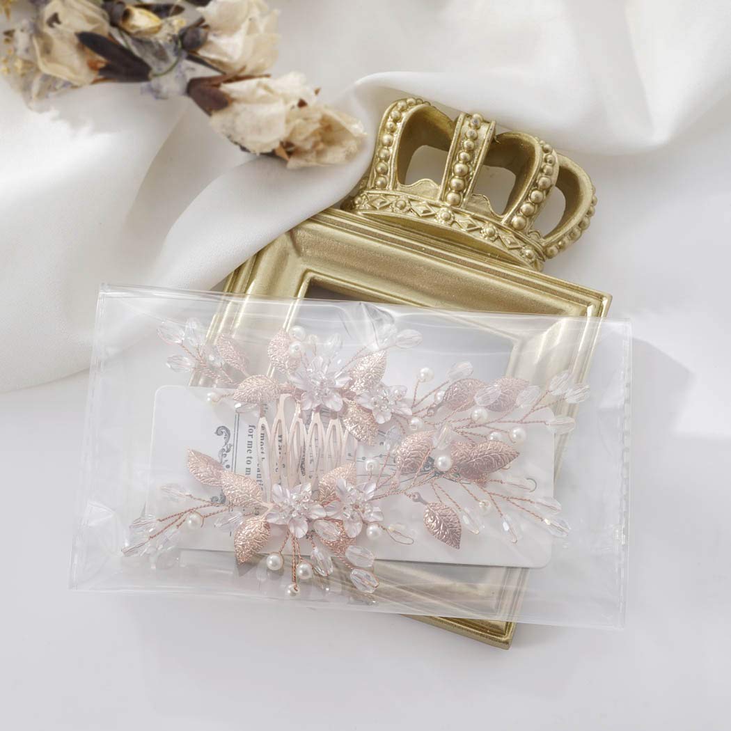 Yean Flower Bride Wedding Hair Comb Leaf Bridal Hair Piece Pearl Crystal Headpiece for Women and Gir
