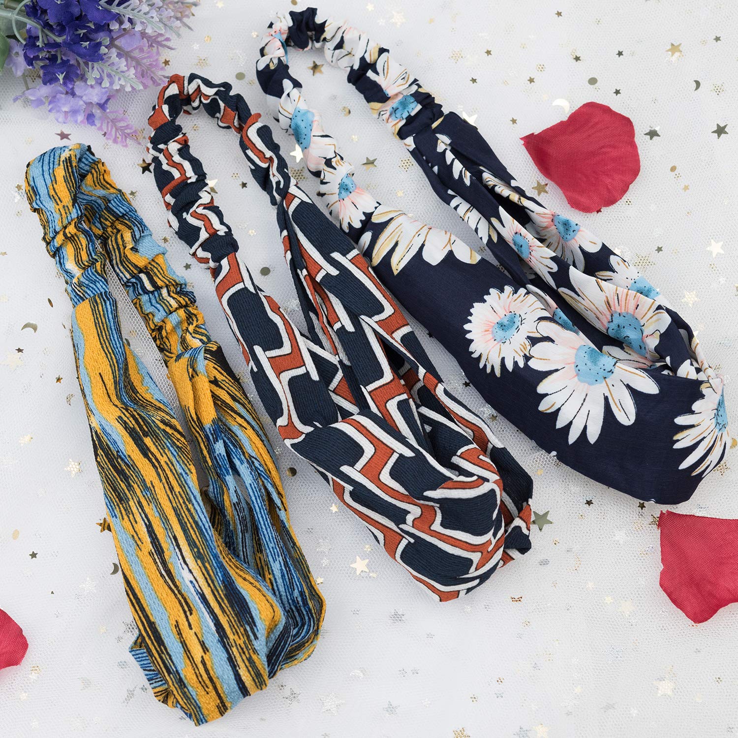 16 Pcs Boho Headbands for Women, EAONE Fashion Headbands Floral Bandeau Headbands Elastic Hair Bands