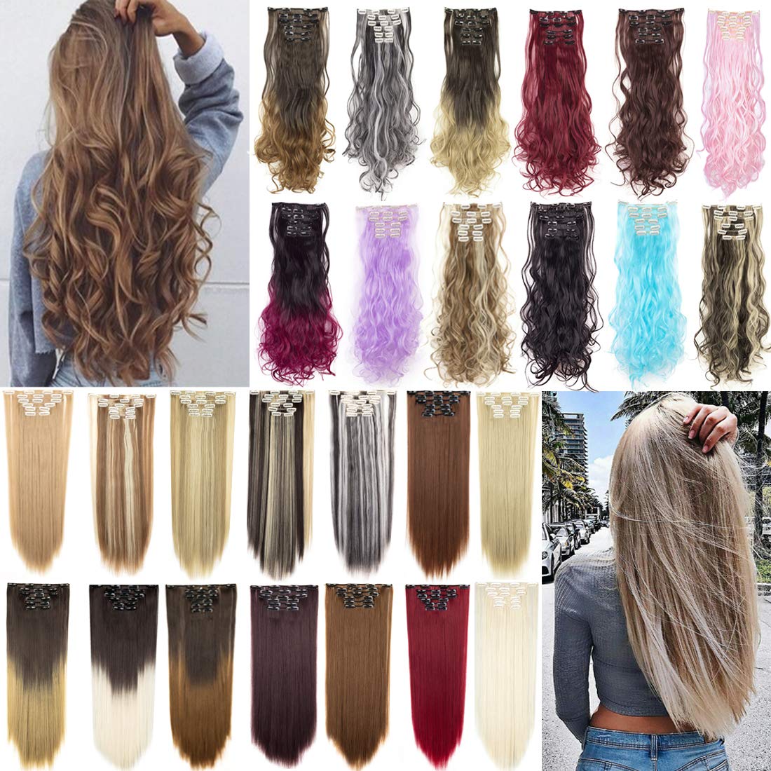 6Pcs 16Clips Thick Soft Hair Clip in Hair Extension Curly Straight Hair Clip on Synthetic Hair Exten