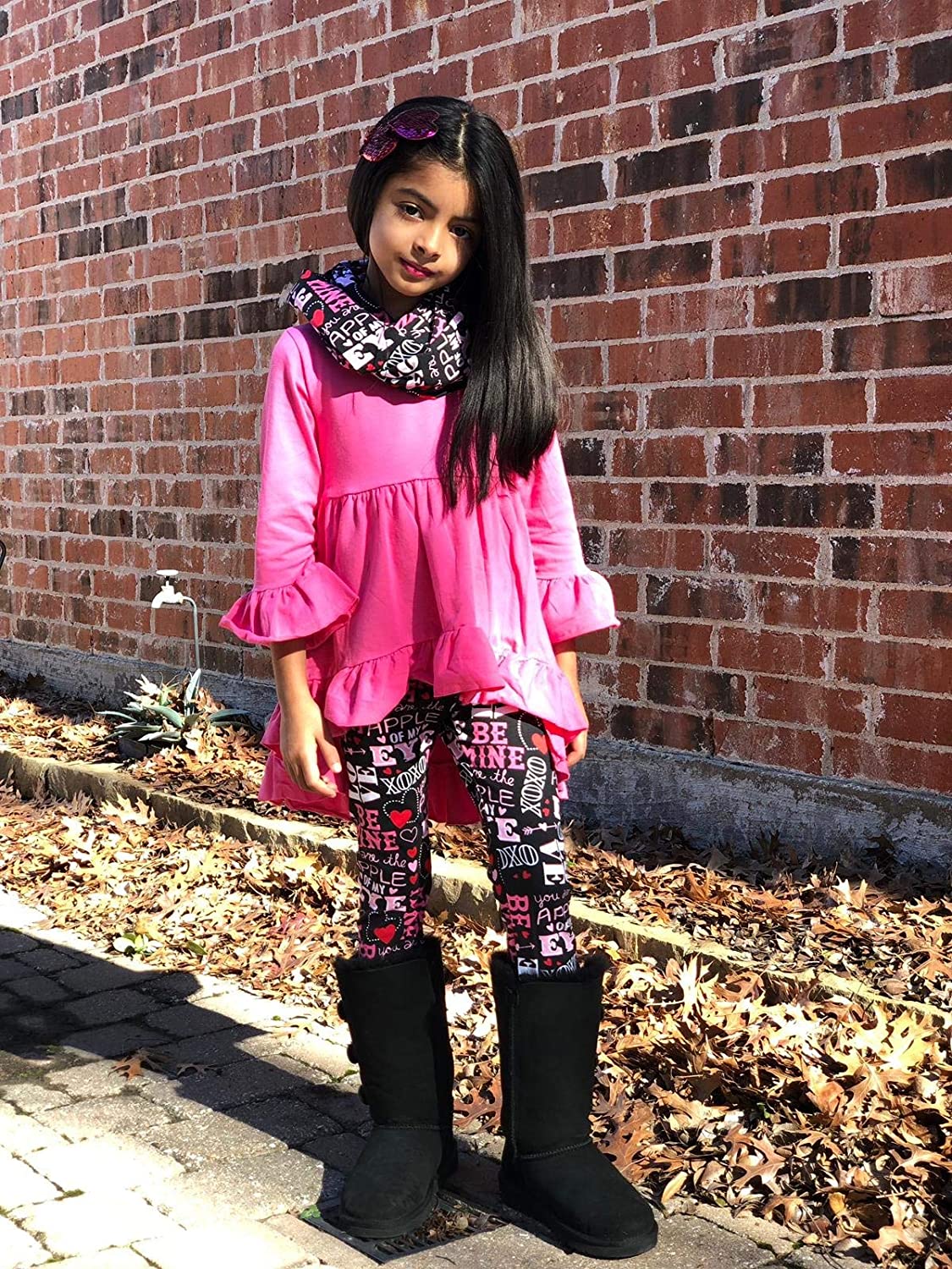 Unique Baby Girls Valentine's Day Outfit Ruffle Top Legging Set