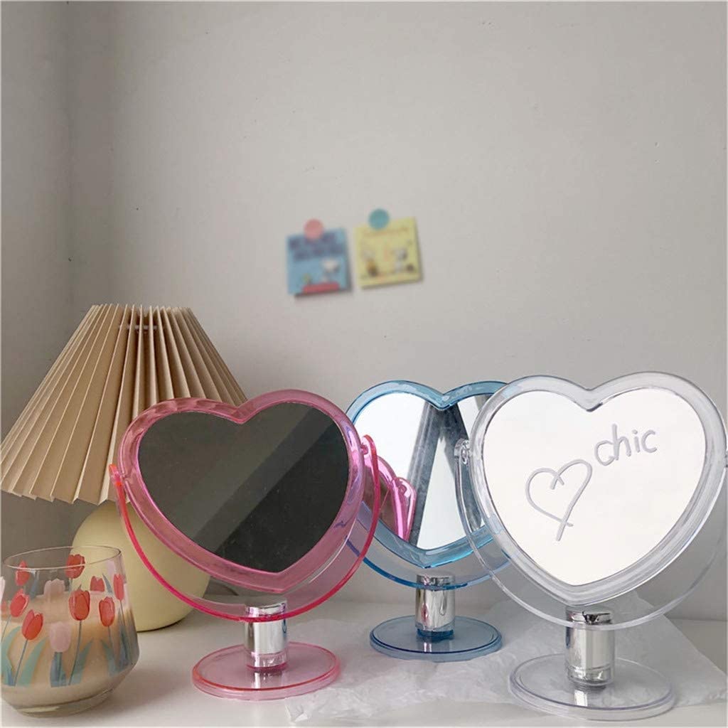 HLL Mirrors,Bathroom Niture Vanity Mirror Heart-Shaped Makeup Mirror, Plastic Transparent Frame Beau