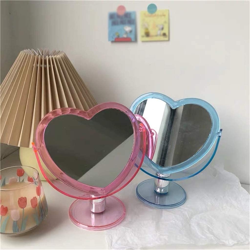 HLL Mirrors,Bathroom Niture Vanity Mirror Heart-Shaped Makeup Mirror, Plastic Transparent Frame Beau