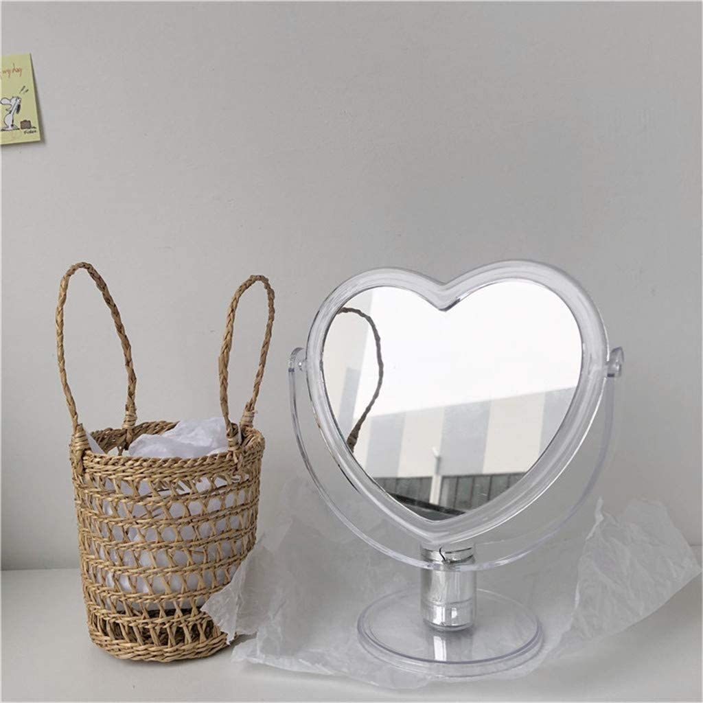 HLL Mirrors,Bathroom Niture Vanity Mirror Heart-Shaped Makeup Mirror, Plastic Transparent Frame Beau