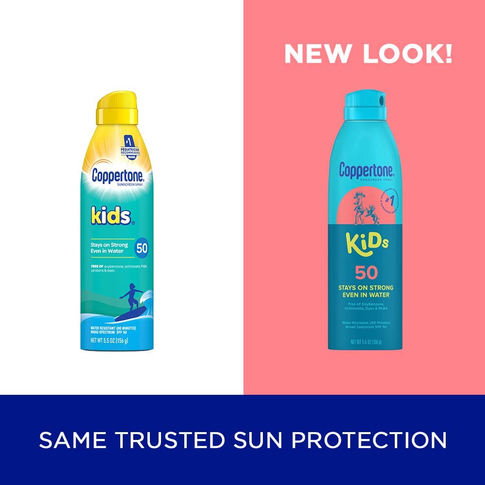 Coppertone KIDS Sunscreen Continuous Spray SPF 50 (5.5 Ounce, Pack of 2) (Packaging May Vary)
