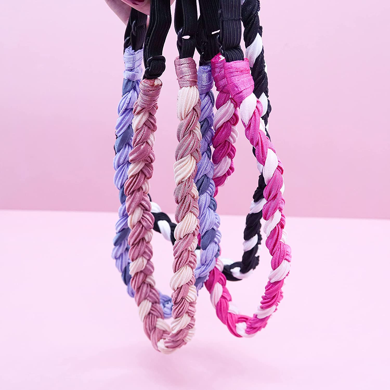 FROG SAC 4 Two Tone Braided Headbands for Women, Adjustable No Slip Braid Hairband for Girls, Girl H