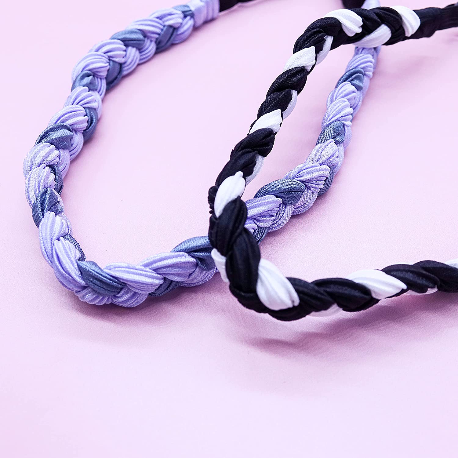 FROG SAC 4 Two Tone Braided Headbands for Women, Adjustable No Slip Braid Hairband for Girls, Girl H
